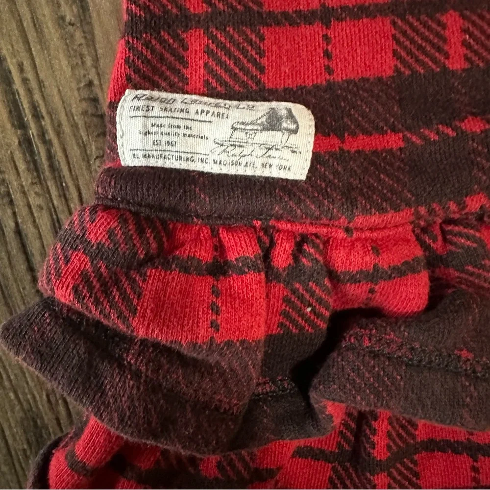 Ralph Lauren red black plaid shawl collared ruffled dress toddler 18 mo girls